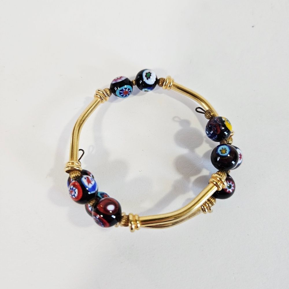 Vintage Murano Glass Millefiori Venetian Beaded Klimt Style Spiral Wrap Bracelet